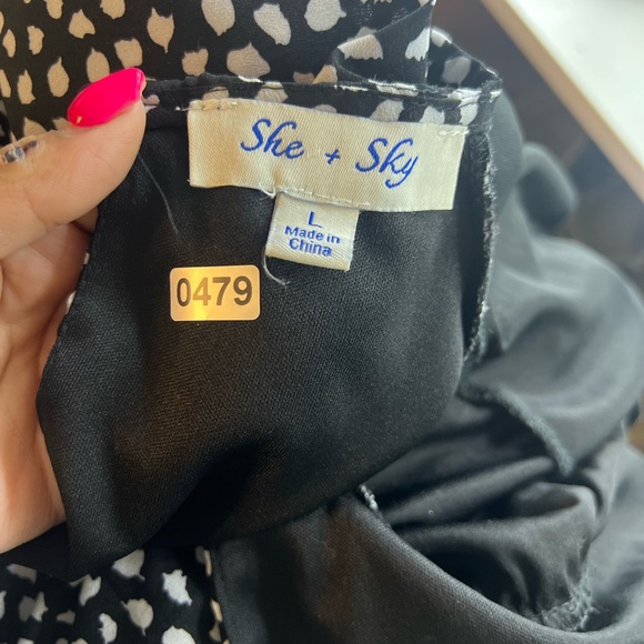 She+Sky sz L drop waist tie belt long sleeved black flounce  dress 0479 - Picture 4 of 4